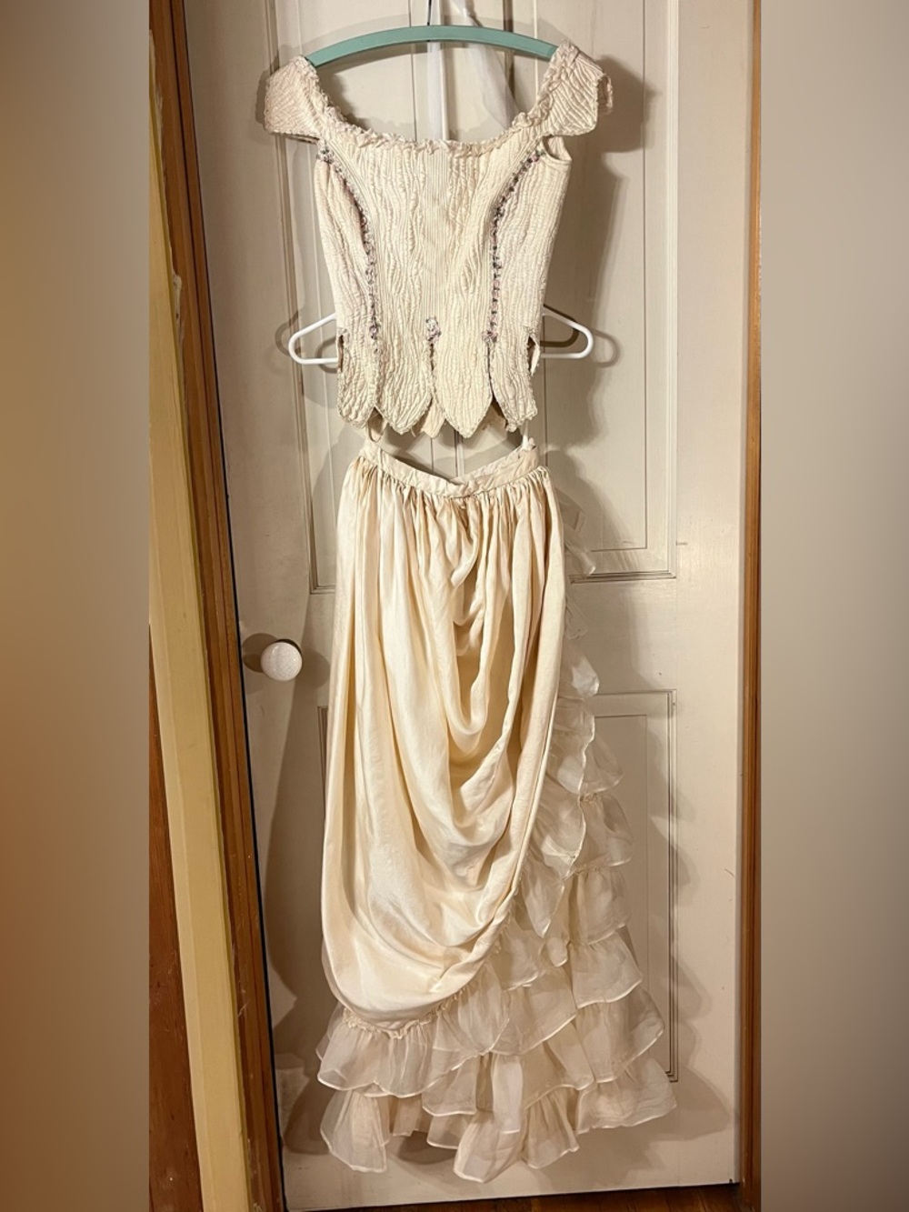 Vintage Penny Green Ivory Quilted 2-Piece Gown — Made in England